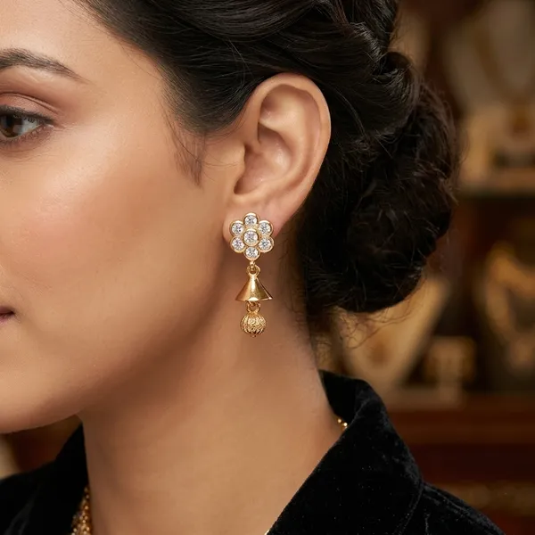 Golden_Floral_Jhumka_Earrings_With_Crystal_Studs