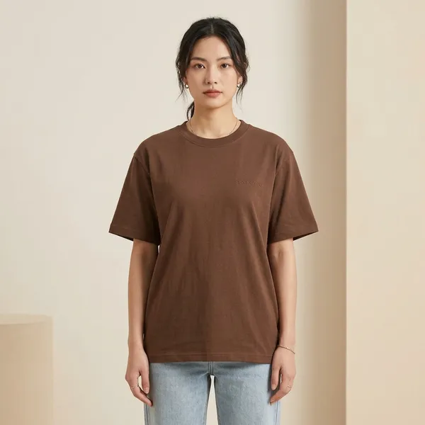Oversized_Brown_Cotton_Relaxed_Fit_Round_Neck_T-Shirt_For_Women