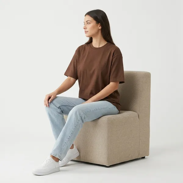 Oversized_Brown_Cotton_Relaxed_Fit_Round_Neck_T-Shirt_For_Women