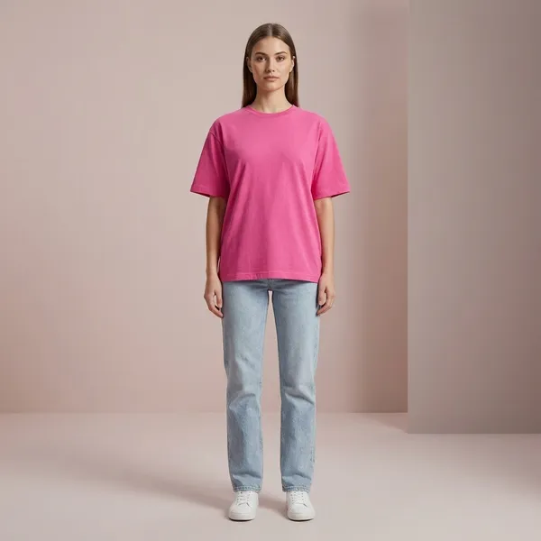 Oversized_Pink_Cotton_Crew_Neck_T-Shirt_For_Women
