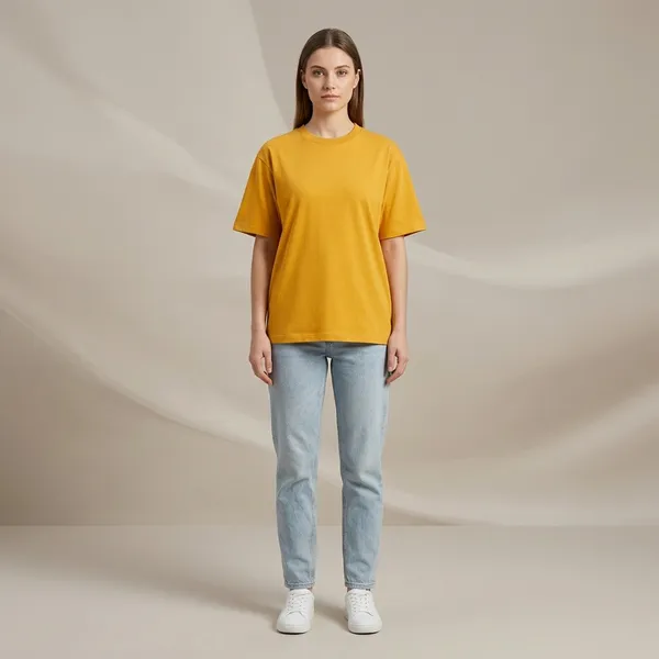 Oversized_Mustard_Yellow_Cotton_Relaxed_Fit_Crew_Neck_T-Shirt_For_Women