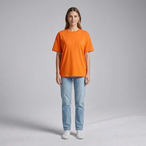 Oversized_Orange_Cotton_Relaxed_Fit_Crew_Neck_T-Shirt_For_Women