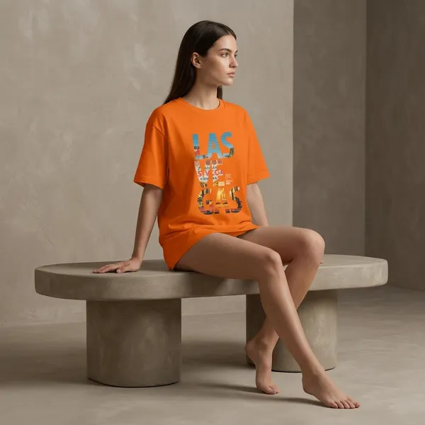 Oversized_Orange_Cotton_Relaxed_Fit_Las_Vegas_Graphic_Print_T-Shirt_For_Women