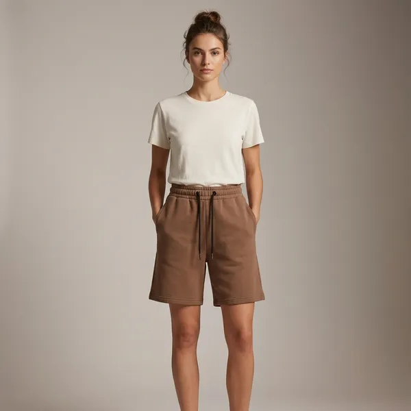 Oversized_Brown_Cotton_Blend_Terry_Relaxed_Fit_Drawstring_Shorts_For_Women