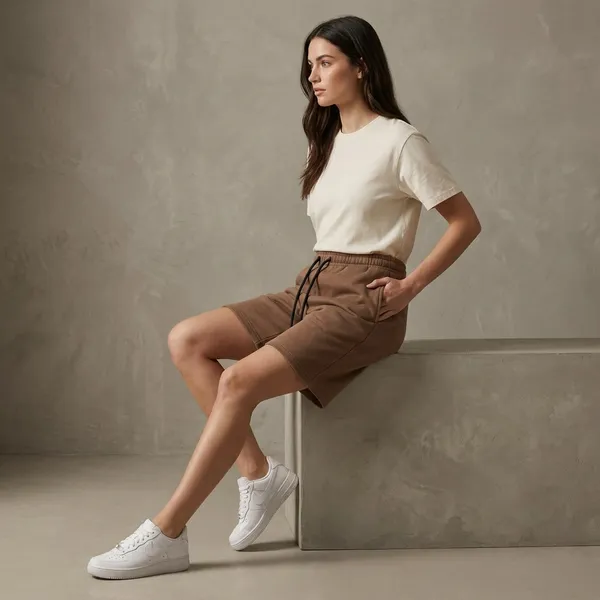 Oversized_Brown_Cotton_Blend_Terry_Relaxed_Fit_Drawstring_Shorts_For_Women