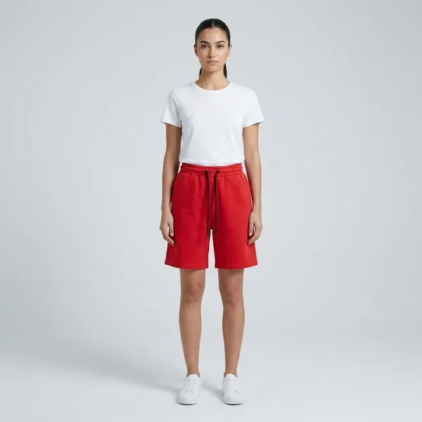 Oversized_Red_Cotton_Blend_Relaxed_Fit_Drawstring_Shorts_For_Women