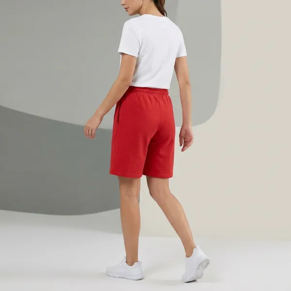 Oversized_Red_Cotton_Blend_Relaxed_Fit_Drawstring_Shorts_For_Women