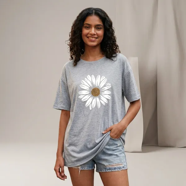 Oversized_Grey_Cotton_Daisy_Print_T-Shirt_For_Women