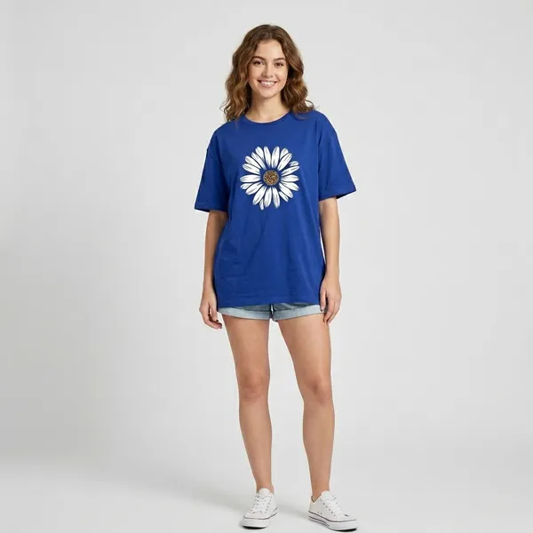 Oversized_Royal_Blue_Cotton_Floral_Print_T-Shirt_For_Women