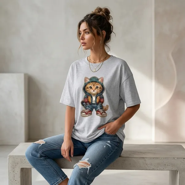 Oversized_Light_Grey_Cotton_Cat_Graphic_T-Shirt_For_Women