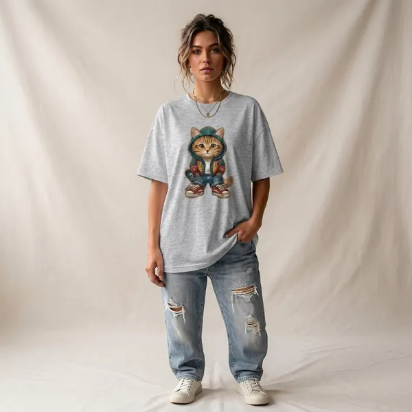 Oversized_Light_Grey_Cotton_Cat_Graphic_T-Shirt_For_Women