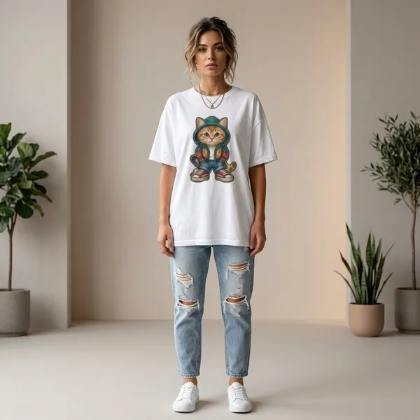 Oversized_White_Cotton_Cat_Graphic_Print_T-Shirt_For_Women