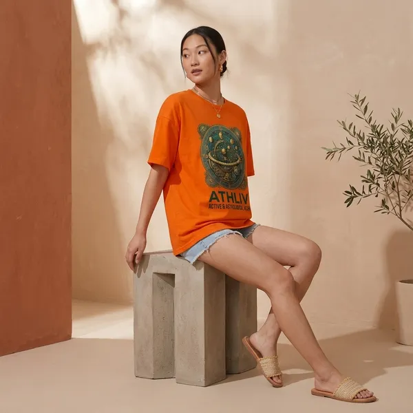 Oversized_Orange_Cotton_Graphic_Print_T-Shirt_For_Women