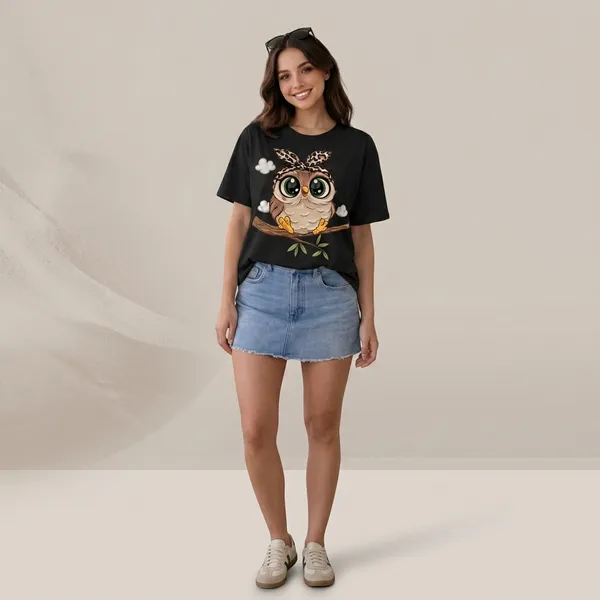 Oversized_Black_Cotton_Relaxed_Fit_Owl_Print_T-Shirt_For_Women