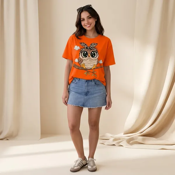 Oversized_Orange_Cotton_Owl_Graphic_Print_T-Shirt_For_Women
