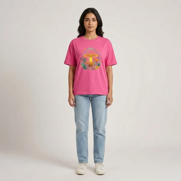 Oversized_Pink_Cotton_Relaxed_Fit_Mushroom_Graphic_T-Shirt_For_Women