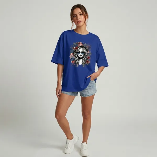 Oversized_Royal_Blue_Cotton_Graphic_Print_T-Shirt_For_Women
