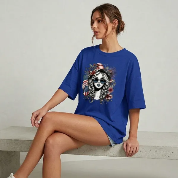 Oversized_Royal_Blue_Cotton_Graphic_Print_T-Shirt_For_Women