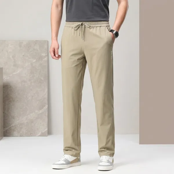 Oversized_Beige_Poly-Lycra_Elasticated_Waist_Casual_Trousers_For_Men