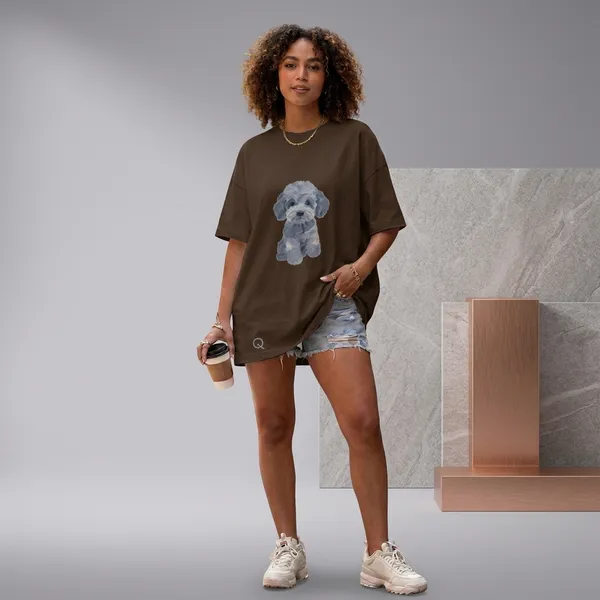 Oversized_Brown_Cotton_Dog_Print_T-Shirt_For_Women