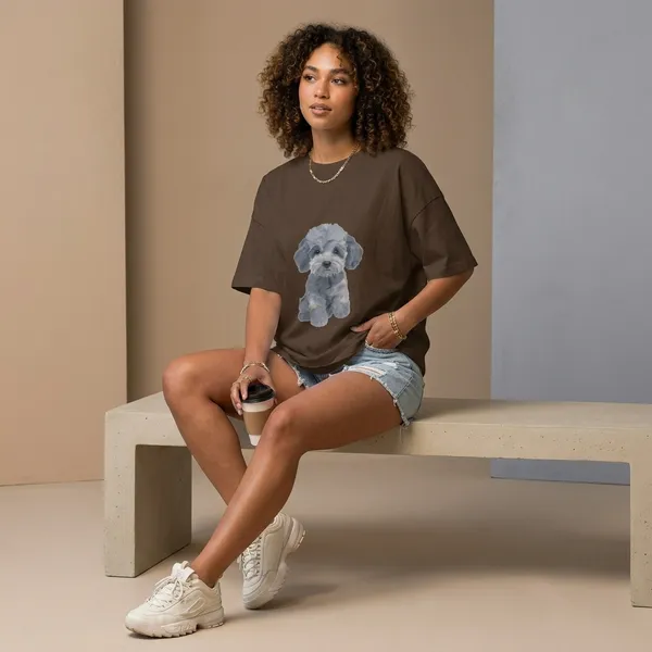 Oversized_Brown_Cotton_Dog_Print_T-Shirt_For_Women