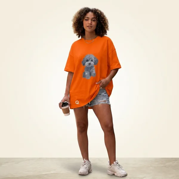 Oversized_Orange_Cotton_Dog_Graphic_Print_T-Shirt_For_Women