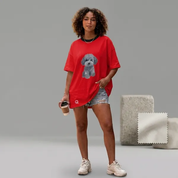 Oversized_Red_Cotton_Dog_Print_T-Shirt_For_Women
