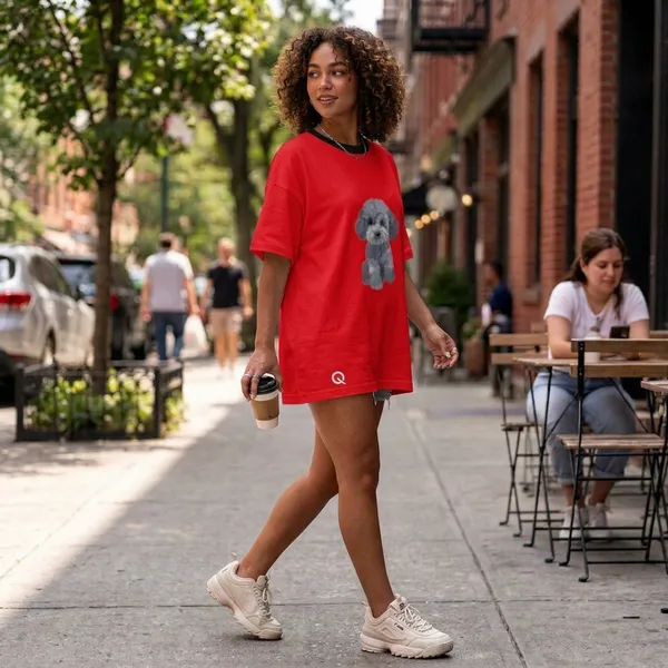 Oversized_Red_Cotton_Dog_Print_T-Shirt_For_Women