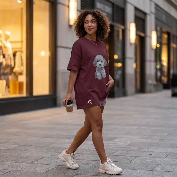 Oversized_Maroon_Cotton_Dog_Print_T-Shirt_For_Women