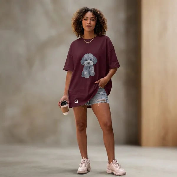 Oversized_Maroon_Cotton_Dog_Print_T-Shirt_For_Women