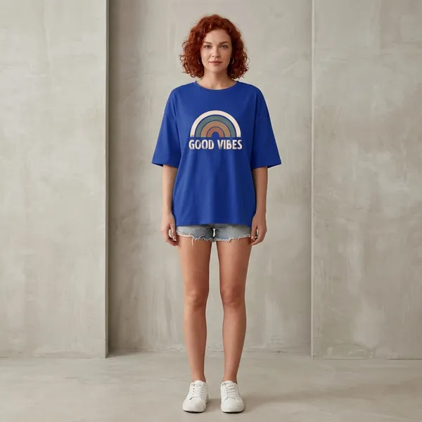 Oversized_Royal_Blue_Cotton_Rainbow_Print_T-Shirt_For_Women