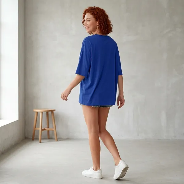 Oversized_Royal_Blue_Cotton_Rainbow_Print_T-Shirt_For_Women