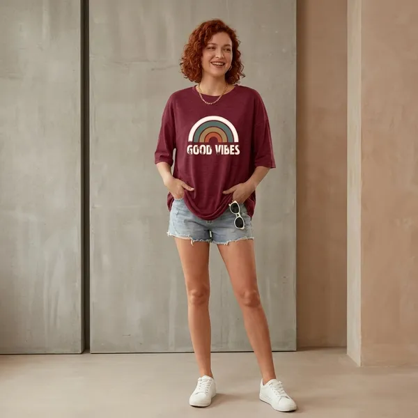 Oversized_Maroon_Cotton_Good_Vibes_Graphic_Print_T-Shirt_For_Women
