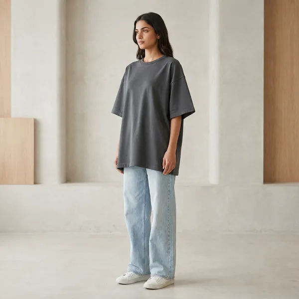 Oversized_Dark_Grey_Cotton_Relaxed_Fit_Crew_Neck_T-Shirt_For_Women