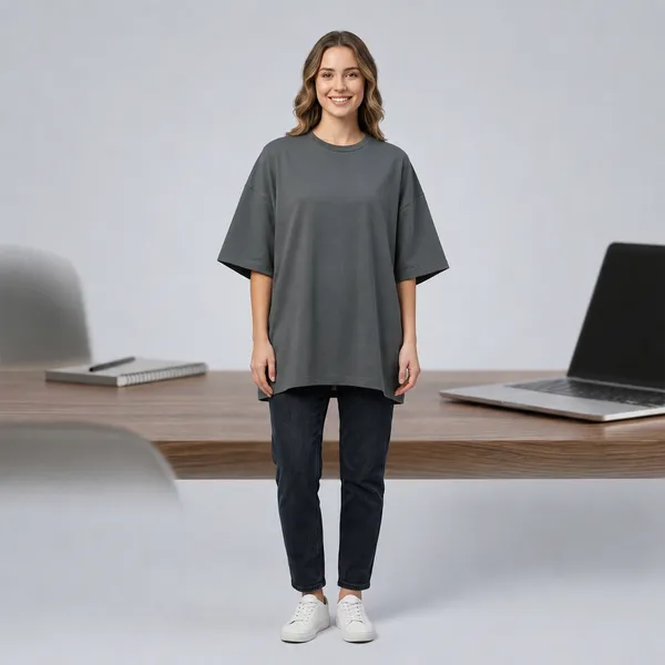 Oversized_Dark_Grey_Cotton_Relaxed_Fit_Crew_Neck_T-Shirt_For_Women