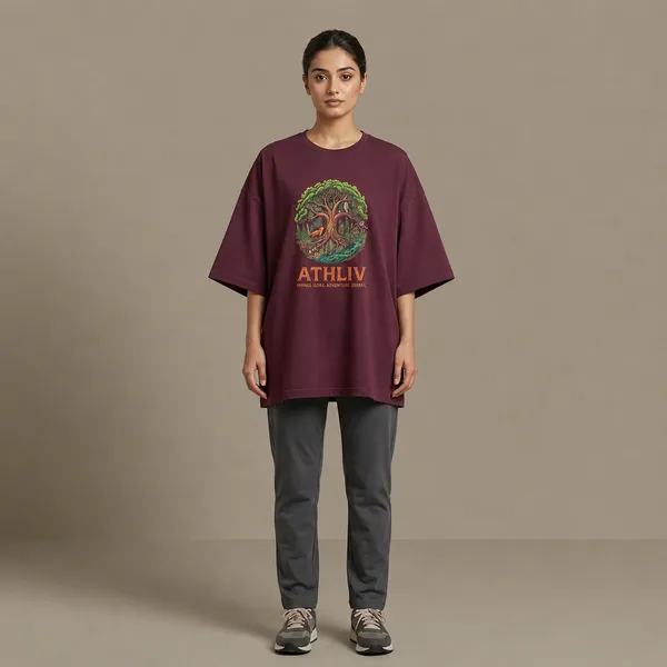 Oversized_Maroon_Cotton_Graphic_Print_Crew_Neck_T-Shirt_For_Women