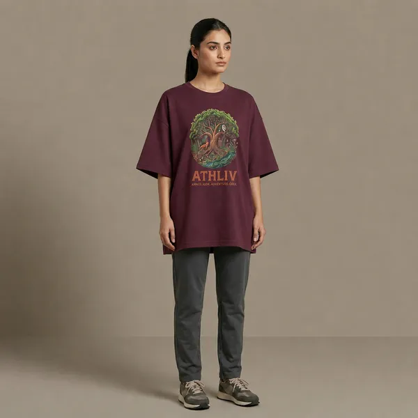 Oversized_Maroon_Cotton_Graphic_Print_Crew_Neck_T-Shirt_For_Women