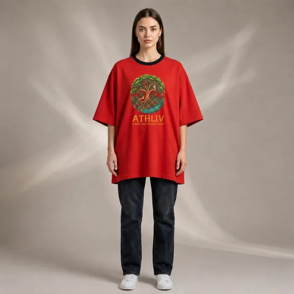 Oversized_Red_Cotton_Relaxed_Fit_Tree_Graphic_Print_T-Shirt_For_Women