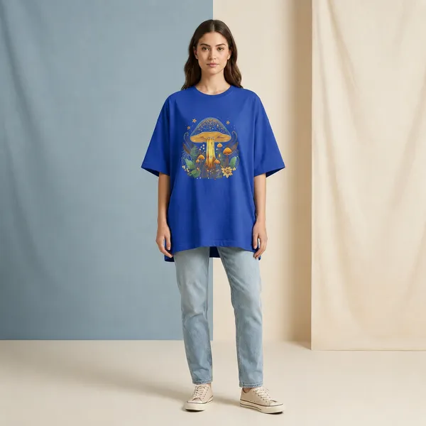 Oversized_Royal_Blue_Cotton_Mushroom_Graphic_T-Shirt_For_Women