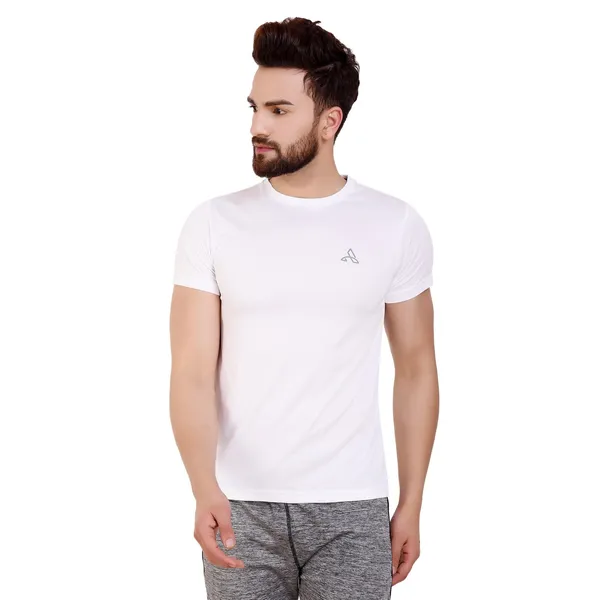 White_Polyester_Slim_Fit_Crew_Neck_T-Shirt_For_Men