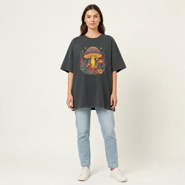 Oversized_Dark_Grey_Cotton_Mushroom_Graphic_T-Shirt_For_Women