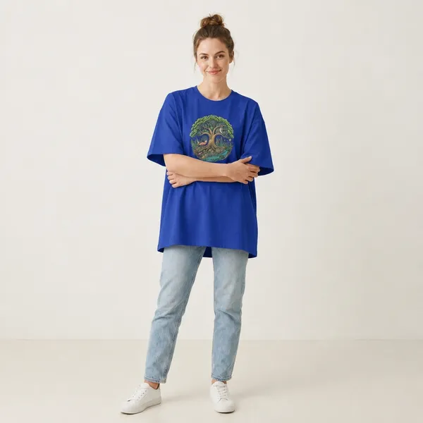 Oversized_Royal_Blue_Cotton_Nature_Graphic_Print_T-Shirt_For_Women