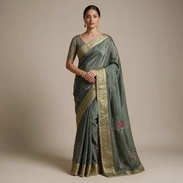 Green_Embroidered_Saree_For_Women