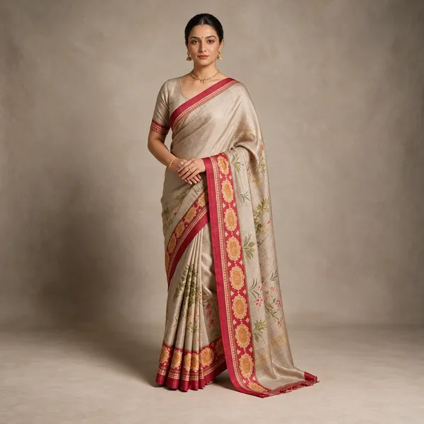 Beige_Woven_Floral_Print_Saree_For_Women