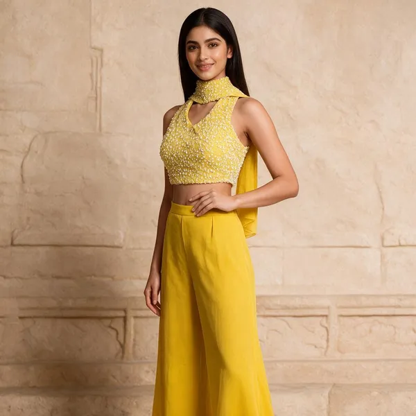 Yellow_Crepe_Indo_Wetern_For_Women