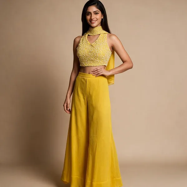 Yellow_Crepe_Indo_Wetern_For_Women