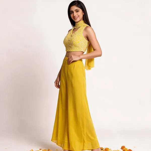 Yellow_Crepe_Indo_Wetern_For_Women