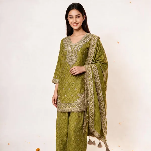 Green_Semi_Silk_Punjabi_Suit_For_Women