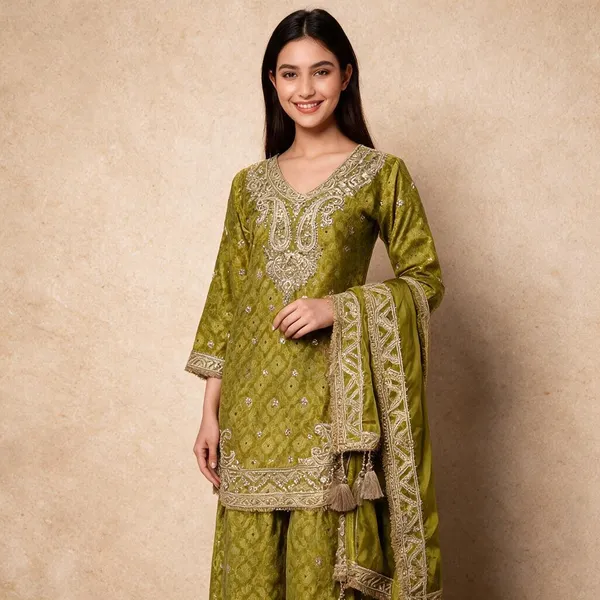 Green_Semi_Silk_Punjabi_Suit_For_Women