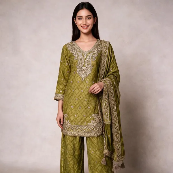 Green_Semi_Silk_Punjabi_Suit_For_Women